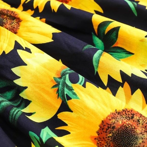 NEW Girl's Navy Sunflower Print Dress - Picture 2 of 2
